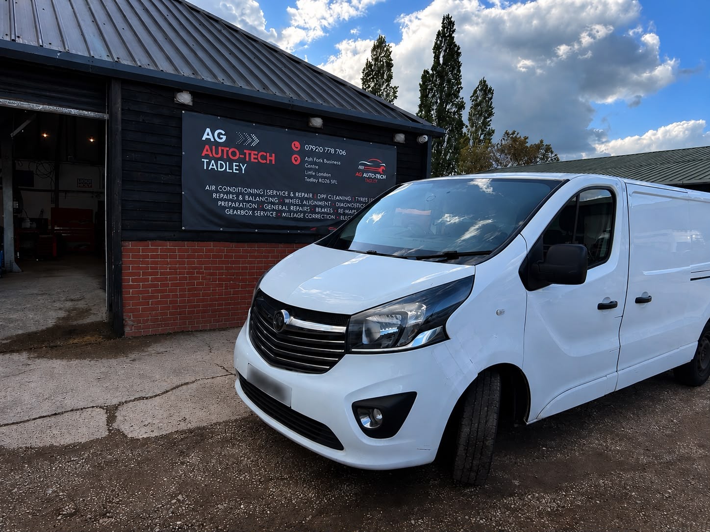 Vauxhall Vivaro outside AG Auto-Tech Tadley after engine noise diagnosis and repair