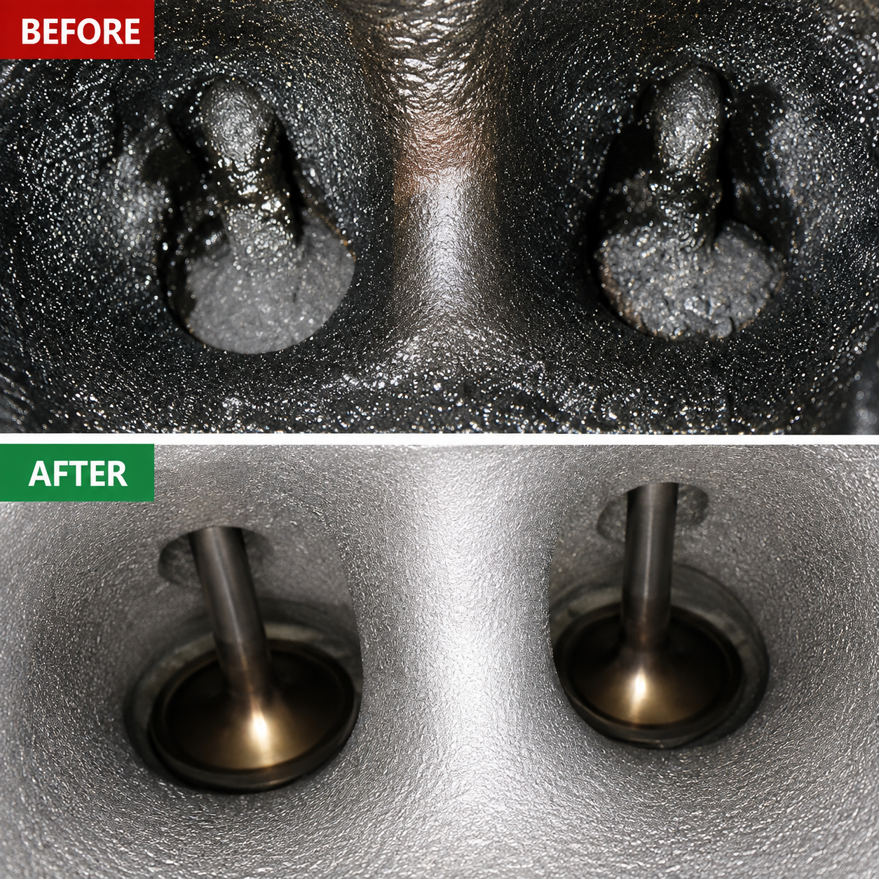 Walnut blasting before and after carbon cleaning